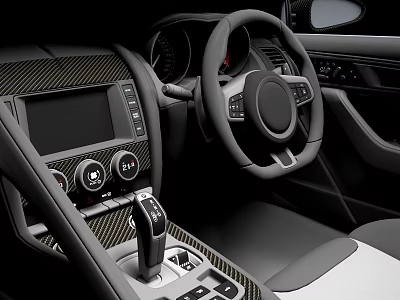 Modern Car Interior With Steering Wheel Dashboard Gear Shift And Carbon Fiber Trim 3d model