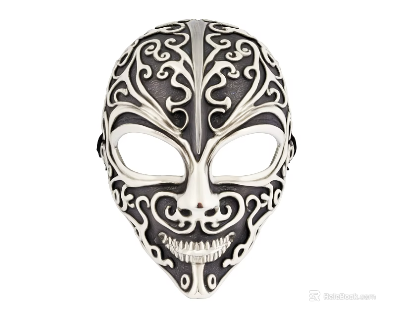 Decorative Ornament Set Featuring Intricate Black and White Patterned Mask Design 3d model 