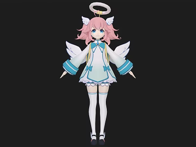Anime Style Angel Character Fantasy Creature With Pink Hair Halo And White Wings 3d model