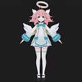 Anime Style Angel Character Fantasy Creature With Pink Hair Halo And White Wings
