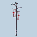 Chinese Style Outdoor Street Light With Solar Panel Red Lanterns And Hollow Patterns