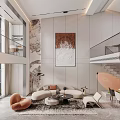 Luxury Modern Duplex Living Room With Marble Wall And Fireplace
