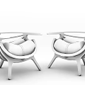 Two Modern Accent Chairs With Wooden Frame And Gray Cushioned Seats