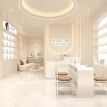 Stylish Cream Tone Beauty Hair Salon Interior Design With Nail Stations And Cozy Lounge Space
