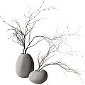 Minimalist Decorative Ornament Set With Egg Shaped Stone Vases And Dry Branches