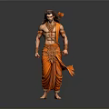 Man With Long Hair In Orange Traditional Attire And Ornamental Details Standing