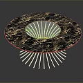 Round Dining Table Set with Marble Tabletop and Circular White Center on Radiating Metal Legs