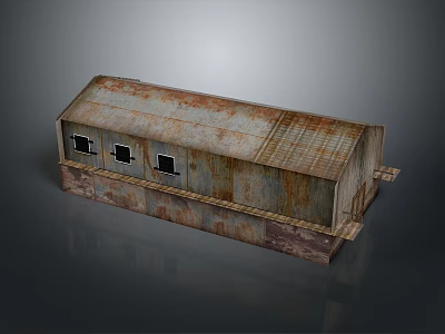 Rusted Metal Shed Structure With Three Windows And Aged Exterior Design 3d model