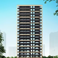 Modern High Rise Residential Building With Windows Balconies Dark And Light Exterior Under Blue Sky