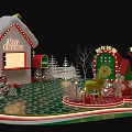 Christmas Photo Check-in Spot With Snowy Roof House Reindeer Christmas Trees And Gifts