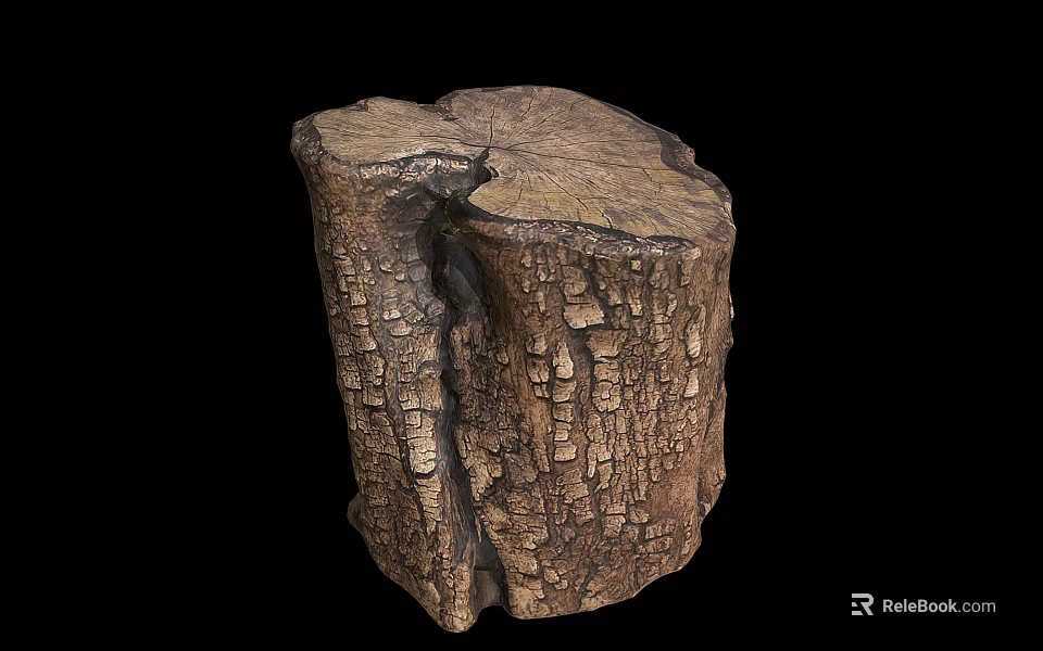 Rustic Wooden Stump Decorative Piece With Natural Bark Texture And Cracked Surface 3d model 