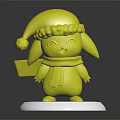 Yellow Plush Doll Wearing Red Santa Hat And Green Red Scarf On White Base