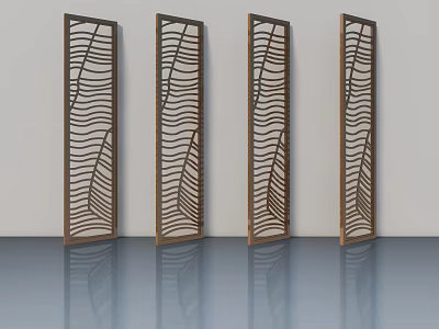 Four Wooden Swing Doors With Wavy Pattern Carved For Interior Design 3d model