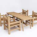 Natural Woven Table And Chair Set With Rectangular Table And Four Chairs