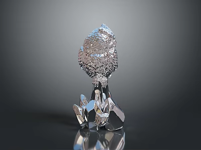 Decorative Transparent Crystal Sculpture With Intricate Design Abstract Shape And Reflective Base 3d model
