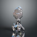Decorative Transparent Crystal Sculpture With Intricate Design Abstract Shape And Reflective Base