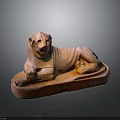 Reclining Lion Sphinx Stone Sculpture with Detailed Facial Features and Base