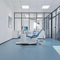 Modern Dental Clinic Treatment Room With Dental Chair Blue Seats White Cabinets And Medical Equipment