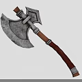 Medieval Battle Axe Weapon With Metal Head And Leather Wrapped Wooden Handle