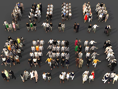 Diverse Group of People in Various Poses and Activities on Gray Background 3d model