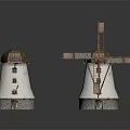 Decorative Windmill Model Equipment With Wooden Blades Straw Roof White Body And Stone Base
