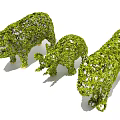 Green Plant Sculptures Shaped As Three Pigs In Large Medium And Small Sizes
