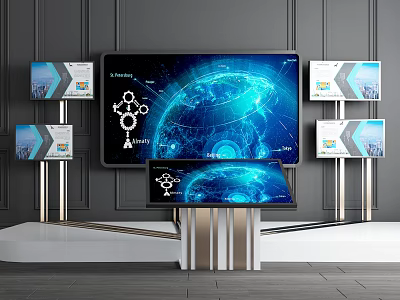 Modern Public Facility With Multiple Digital Screens And Interactive Global Data 3d model