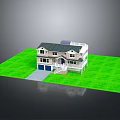 Two Story Single Family House With Green Lawn Gray Roof White Railings And Solar Panels