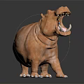 Orange Hippopotamus Model With Open Mouth And Tusks On Black Background With Reflection