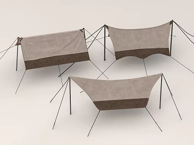Outdoor Canvas Tents With Brown Beige Fabric And Metal Frame Structure 3d model