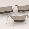 Outdoor Canvas Tents With Brown Beige Fabric And Metal Frame Structure