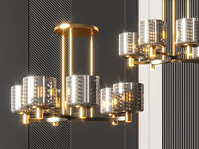 Modern Luxury Chandelier With Multiple Glass Shades And Brass Metal Frame For Interior Design 3d model
