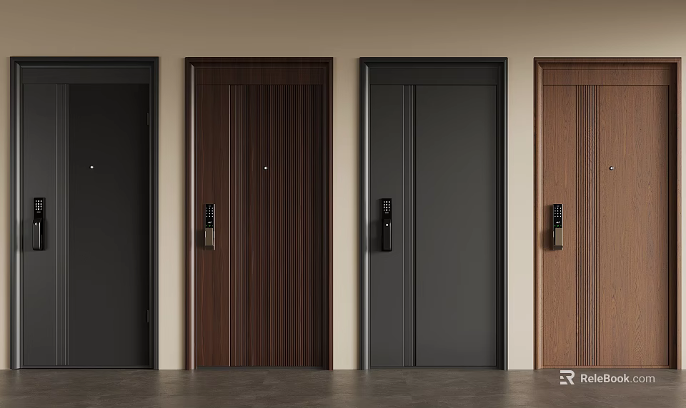 Modern Interior Doors With Various Colors Wooden Texture And Metal Handle Lock Design 3d model 