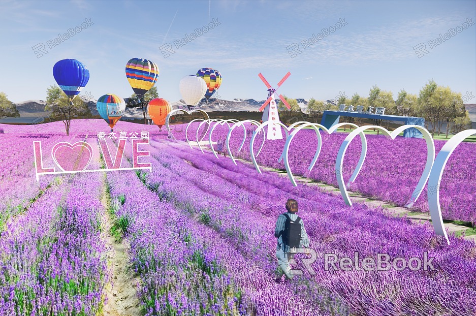 Modern Flower Sea Lavender Manor Provence Cart Net Red Card Point Purple Flower Sea Love Device Hot Air Balloon model