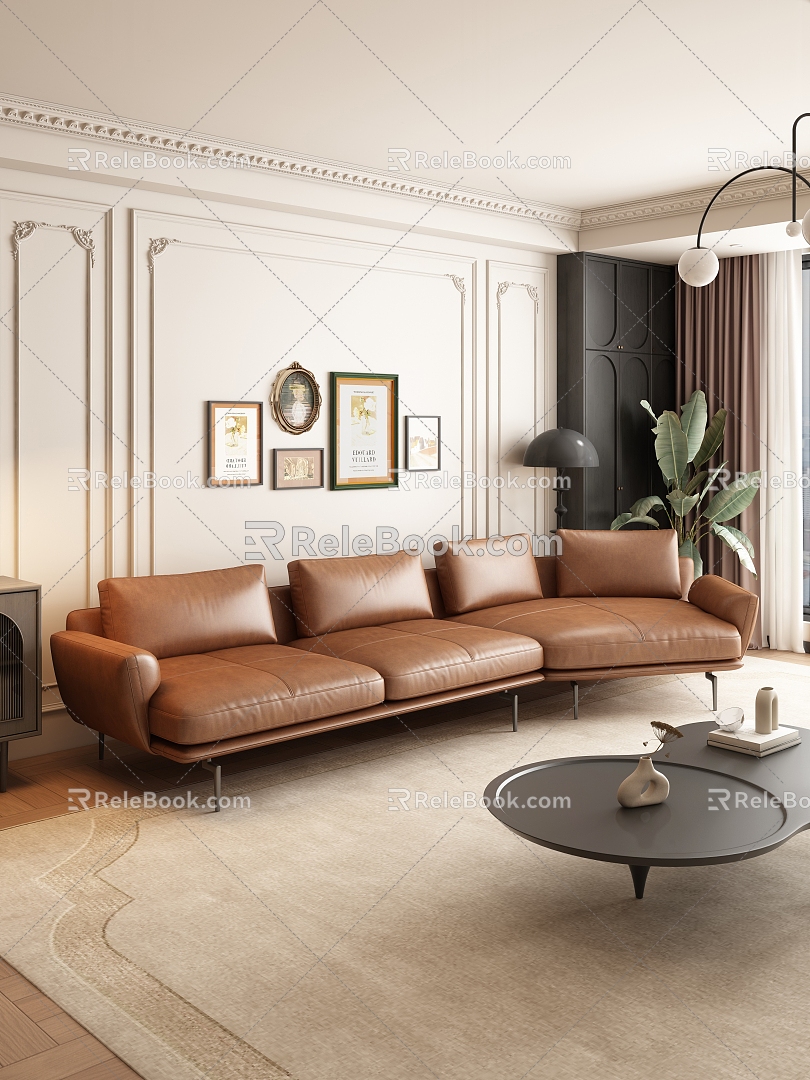 Middle Ancient Living Room Middle Ancient Sofa Leather Sofa model