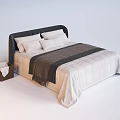 Double Bed with Dark Headboard Light Pillows Gray Blanket and Brown Basket 3d model