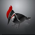 3D Woodpecker with Red Crest Black Body White Stripes Long Beak Standing on Dark Background
