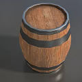 Rustic Wooden Barrel With Black Metal Hoops On Gray Surface Design 3d model