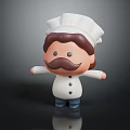 Cartoon Chef Character With White Chef Hat Brown Mustache Blue Pants And Outstretched Arms