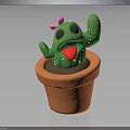 Green Cactus With Black Eyes Sticking Out Tongue And Pink Flower In Brown Clay Pot