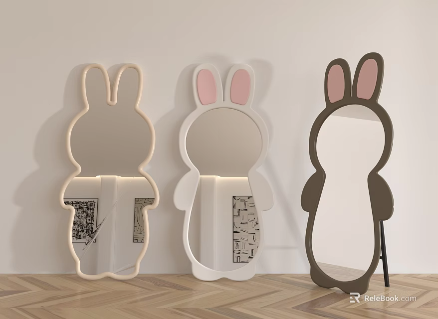 Cute Bunny Shaped Decorative Mirrors With LED Lights And Different Colors 3d model