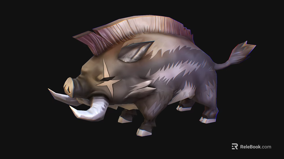 Fierce Fantasy Boar Game Character With Large Tusks Spiked Mane And White Stripes 3d model 