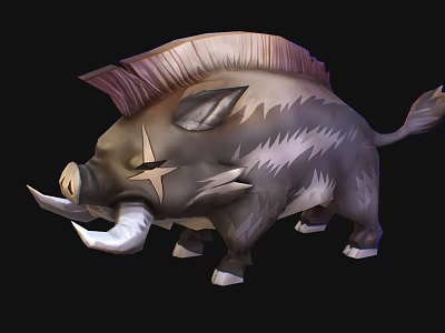 Fierce Fantasy Boar Game Character With Large Tusks Spiked Mane And White Stripes 3d model