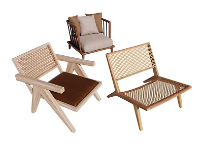 Modern Leisure Chairs With Wooden Frames And Wicker Details In Various Designs 3d model