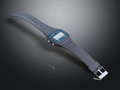 Fashion Accessory Modern Watch With Gray Rubber Strap Square Blue White Display Dial 3d model