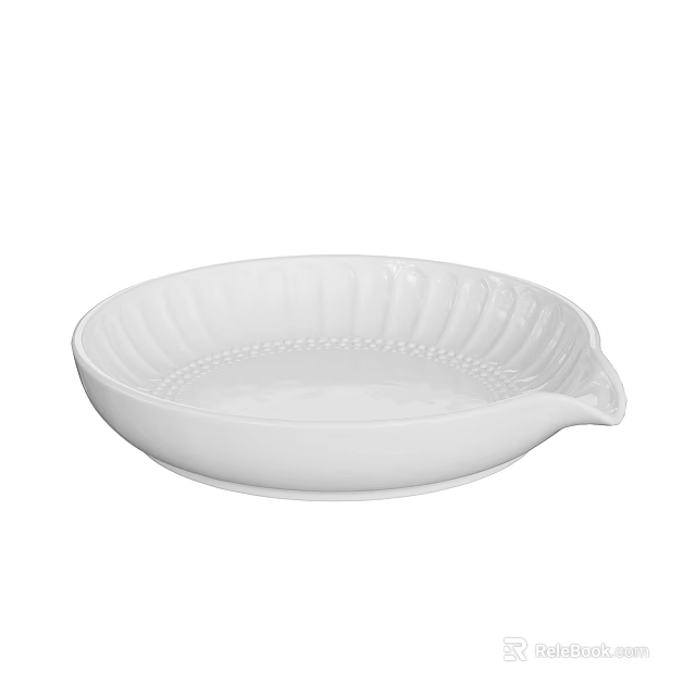 White Ceramic Baking Dish With Fluted Edge And Pour Spout For Kitchen Use 3d model 