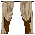 Elegant Beige And Brown Draped Curtains With Tiebacks On Decorative Rod