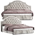 Elegant Upholstered Double Bed With Tufted Headboard And Lavender Linen Bedding