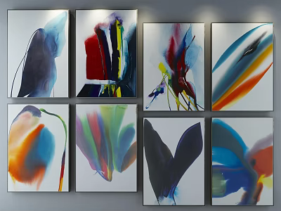Vibrant Abstract Paintings With Diverse Shapes And Colors For Wall Decor 3d model