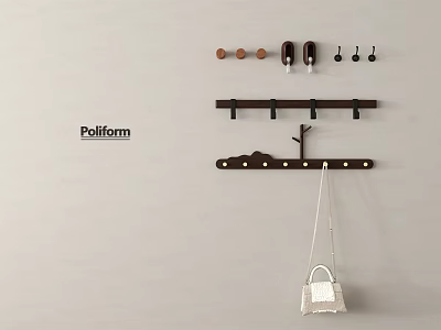 Poliform Modern Wooden Wall Hooks With Multiple Designs For Hanging Bags And Home Decor 3d model